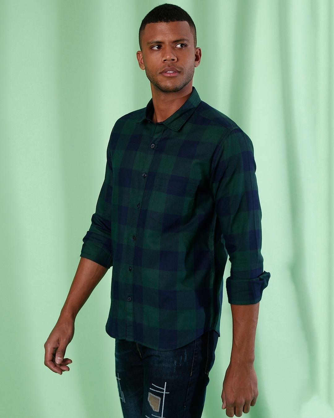 Shop Men's Green Checkered Regular Fit Shirt-Full