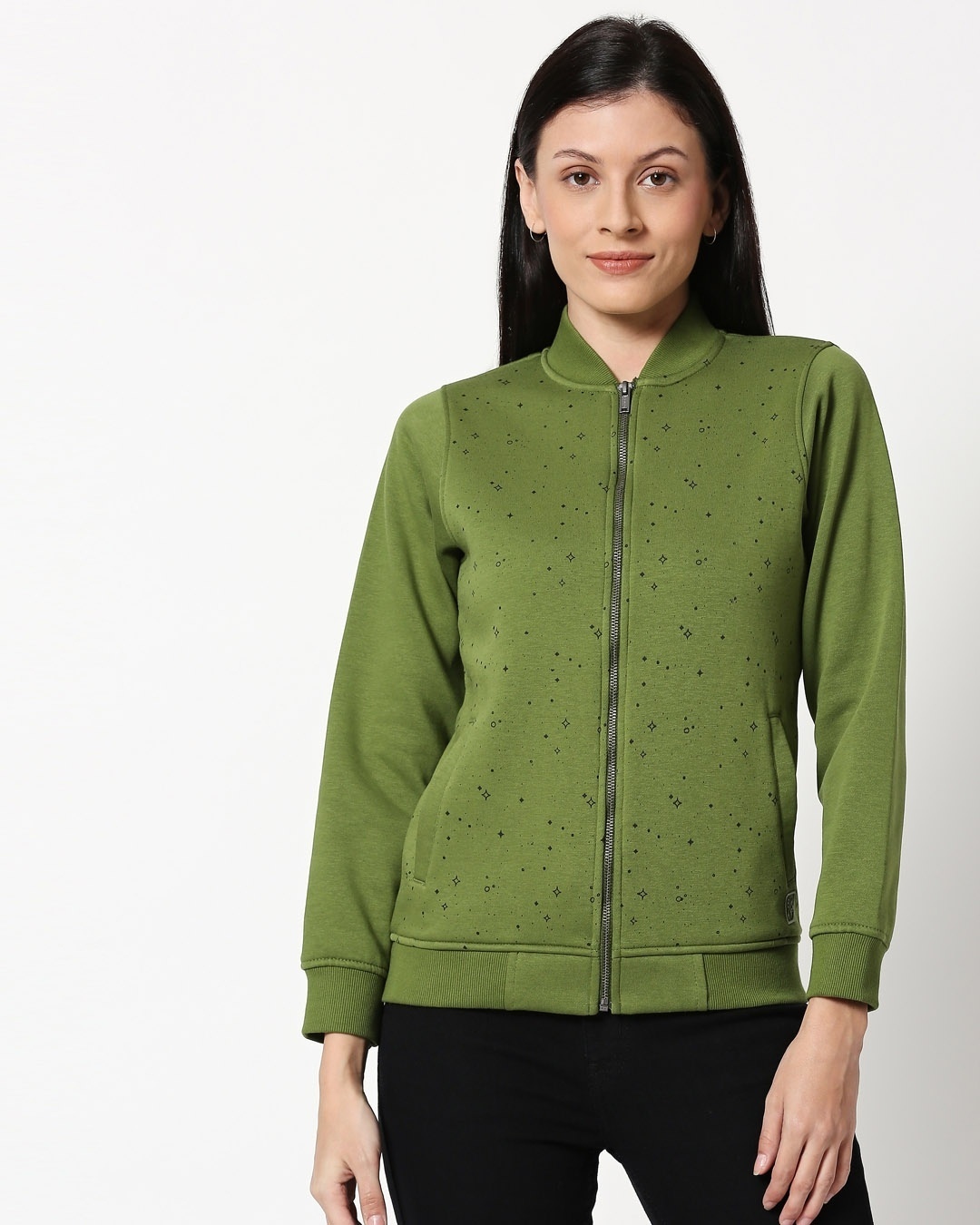 Shop Women's Green AOP Zipper Bomber Jacket-Back