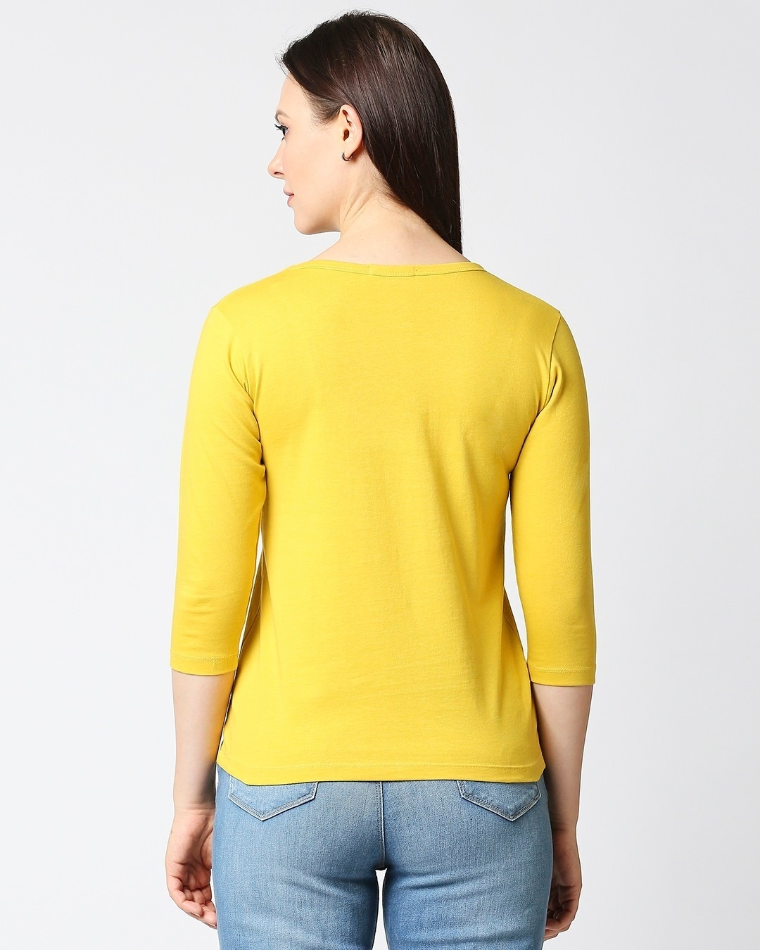 Shop Ceylon Yellow 3/4 Sleeves T-Shirt-Full
