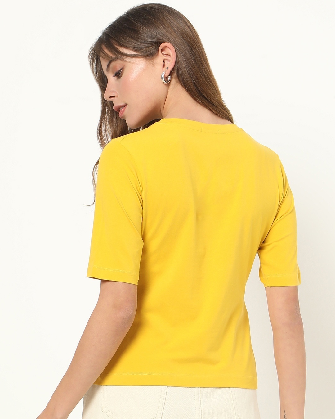 Shop Ceylon Yellow Elbow Sleeve Round Neck T-shirt-Design