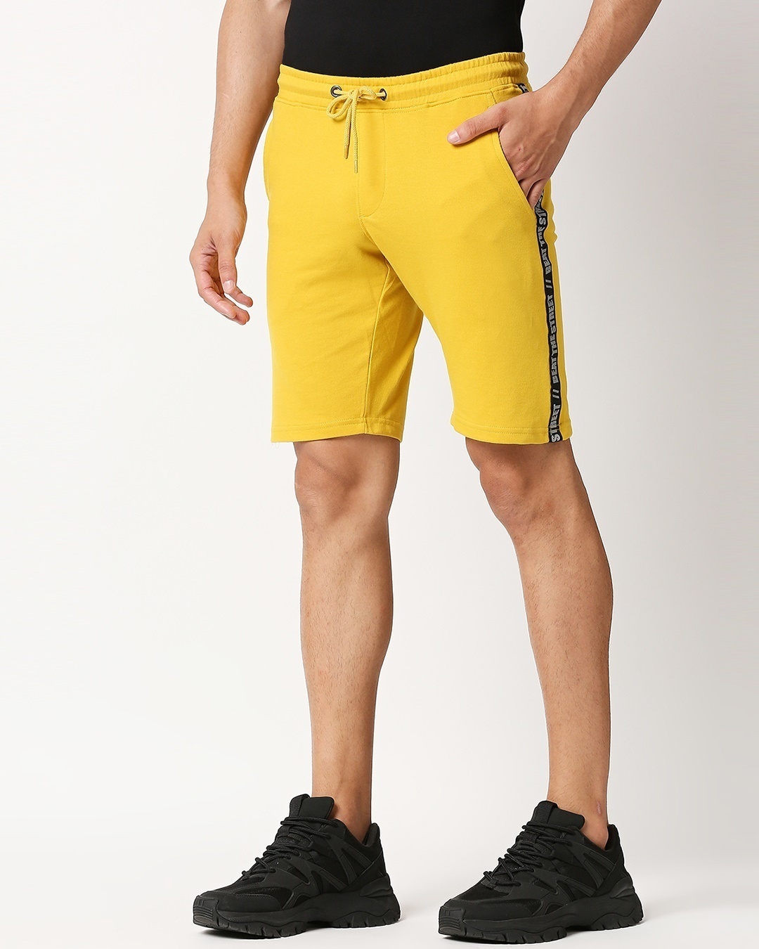 Shop Ceylon Yellow Men's Solid Side Tape Pocket Shorts-Design