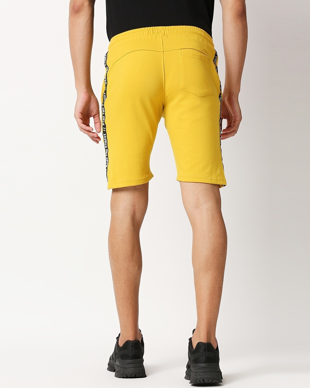 Shop Ceylon Yellow Men's Solid Side Tape Pocket Shorts-Full