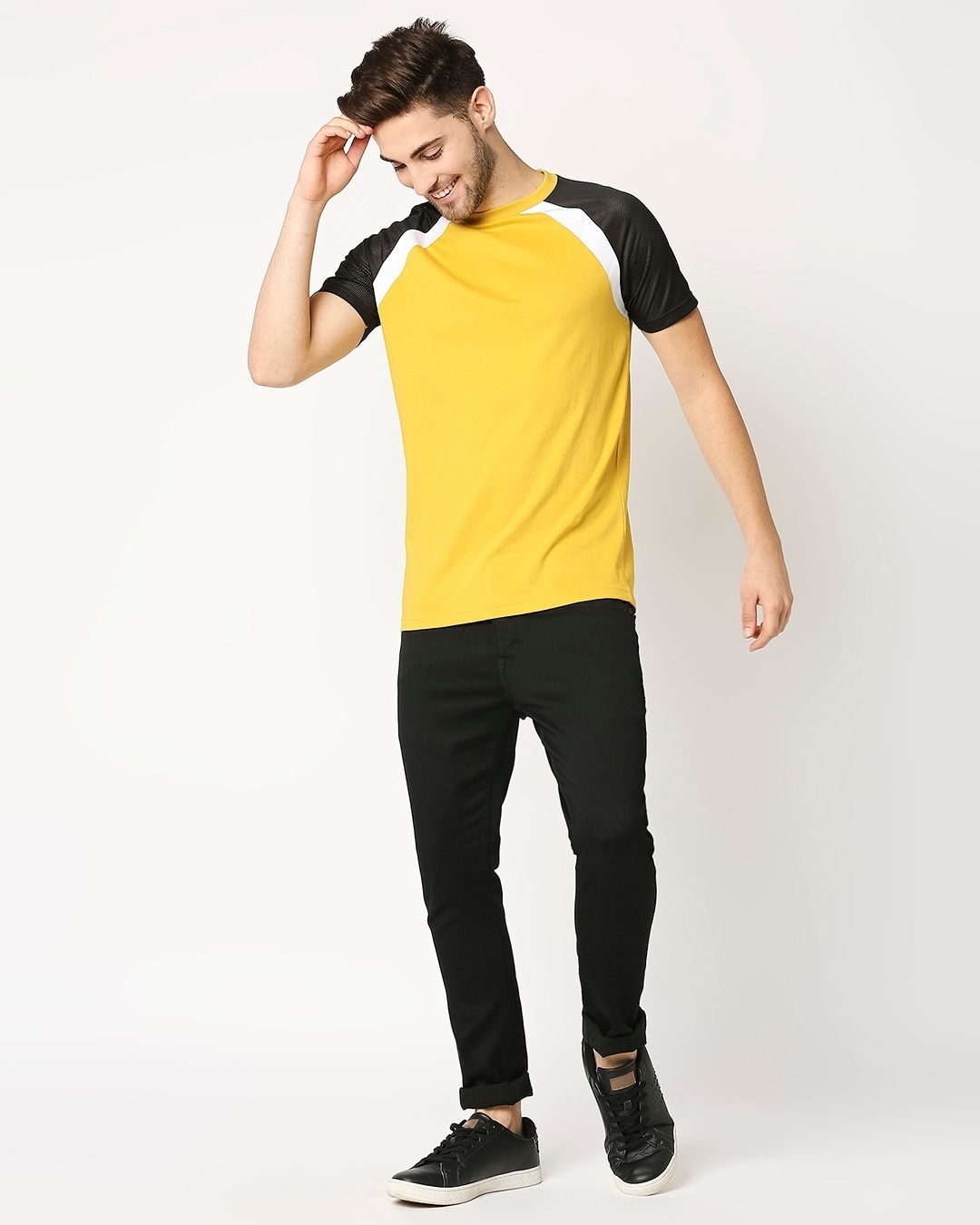 Shop Ceylon Yellow Mesh Half Sleeve Raglan T-Shirt