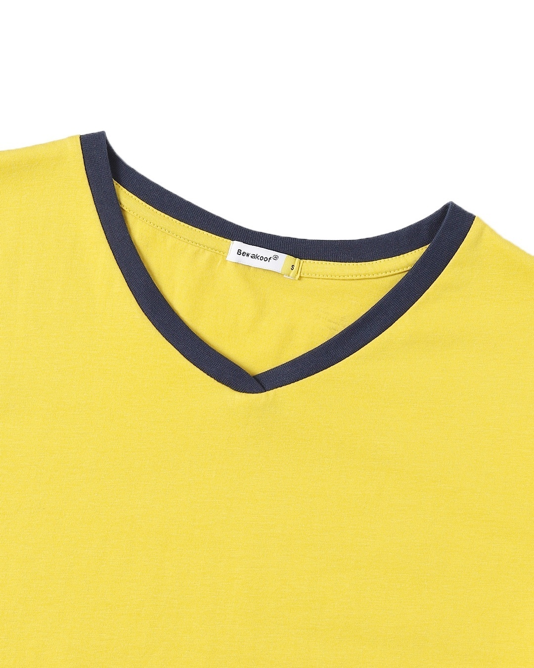 Shop Ceylon Yellow V Neck Stripe Sleeves Relaxed Fit T-Shirt