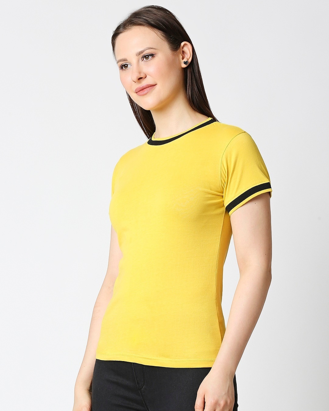 Shop Ceylon Yellow Women Half sleeve Plain Rib T-Shirt-Design