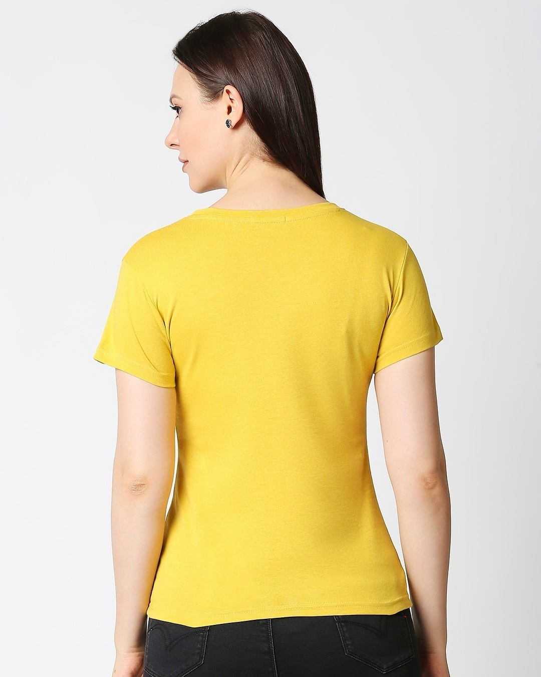 Shop Ceylon Yellow Women Plain Half Sleeves T-Shirt-Full