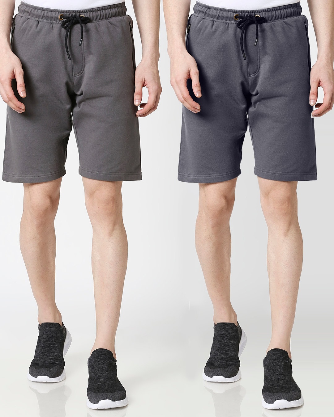 Shop Charcoal Grey India Ink Zipper Shorts Combo-Front