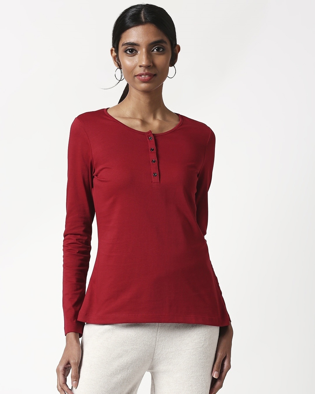 Shop Cherry Red Henley T-Shirt-Design