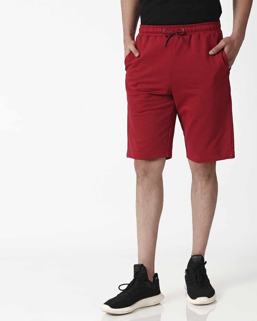 Shop Cherry Red Plain Shorts-Back