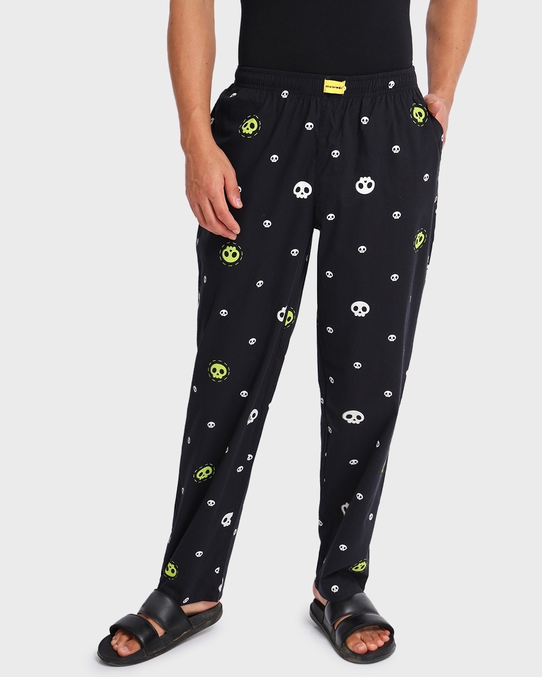 Shop Men's Black Chibi Skulls All Over Printed Pyjamas-Front