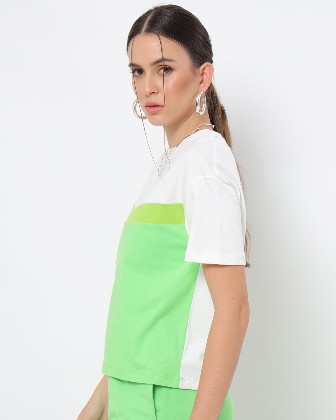 Shop Women's Chilled Out Green Color Block Relaxed Fit Short Top-Back