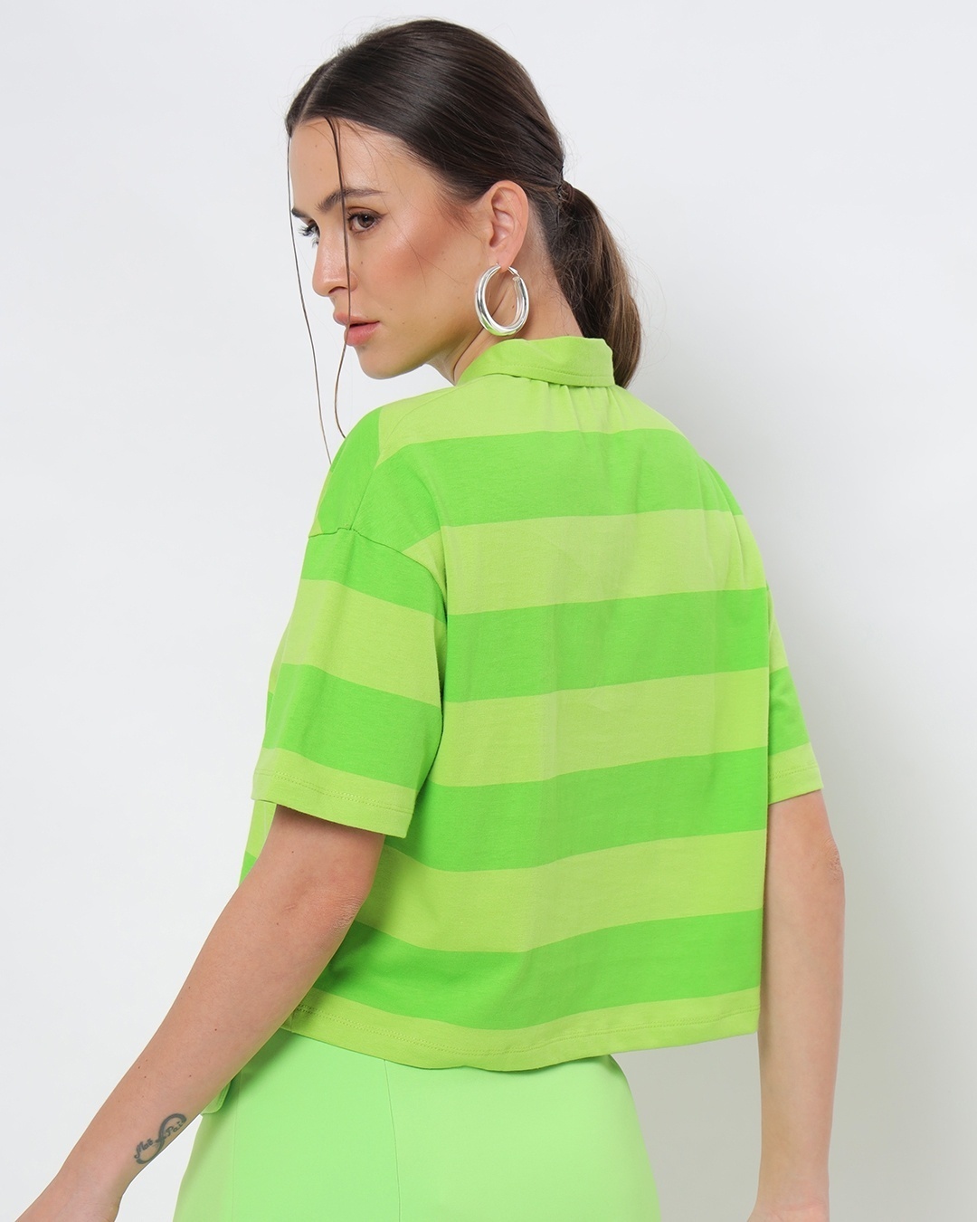 Buy Women's Chilled Out Green Striped Relaxed Fit Polo T-shirt for ...
