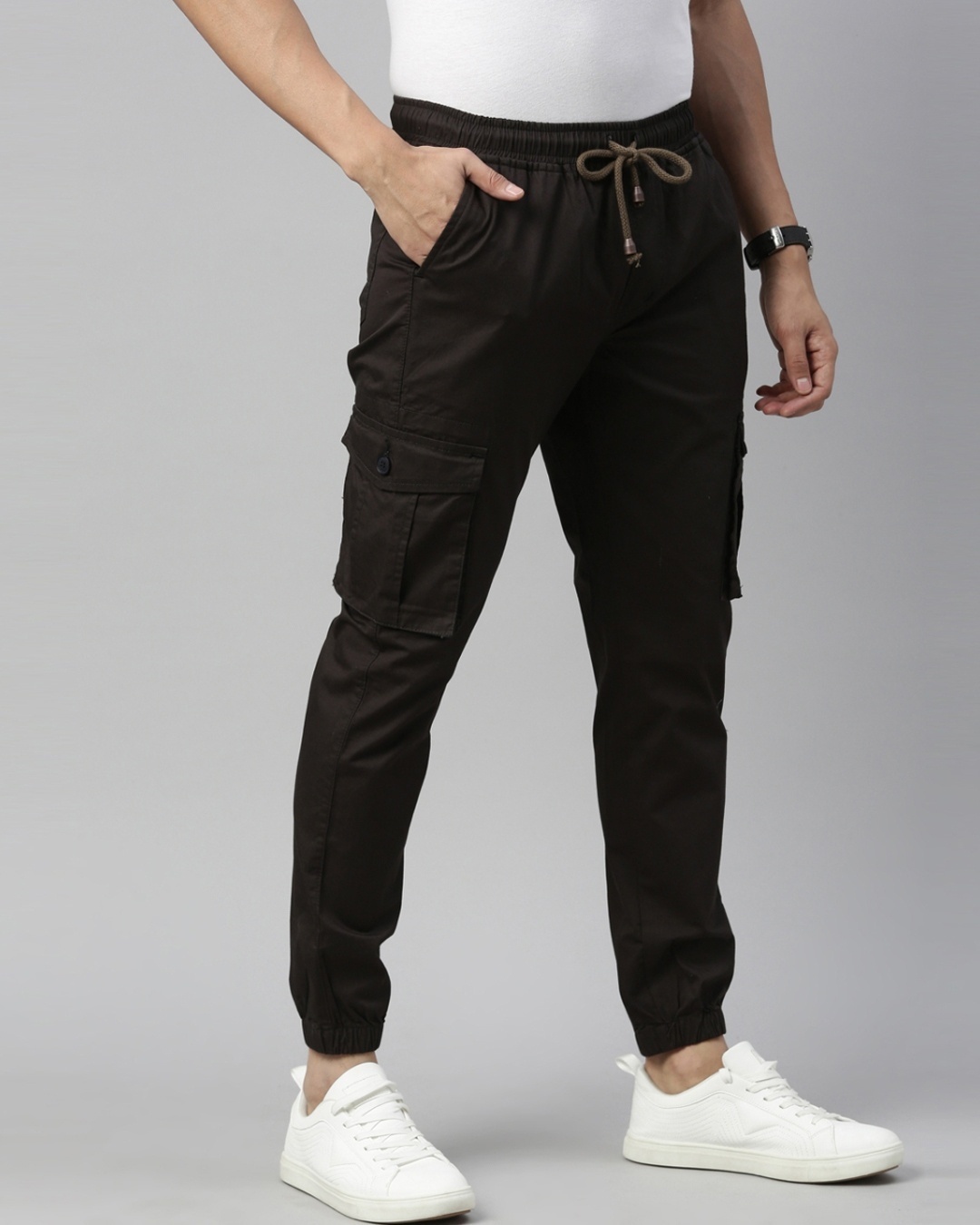 Shop Men's Black Cotton Slim Fit Trousers-Back