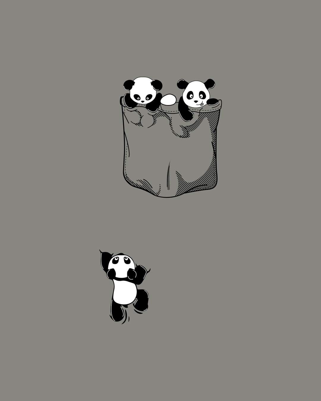 Shop Climbing pocket panda Round Neck 3/4 Sleeve T-Shirt Meteor Grey