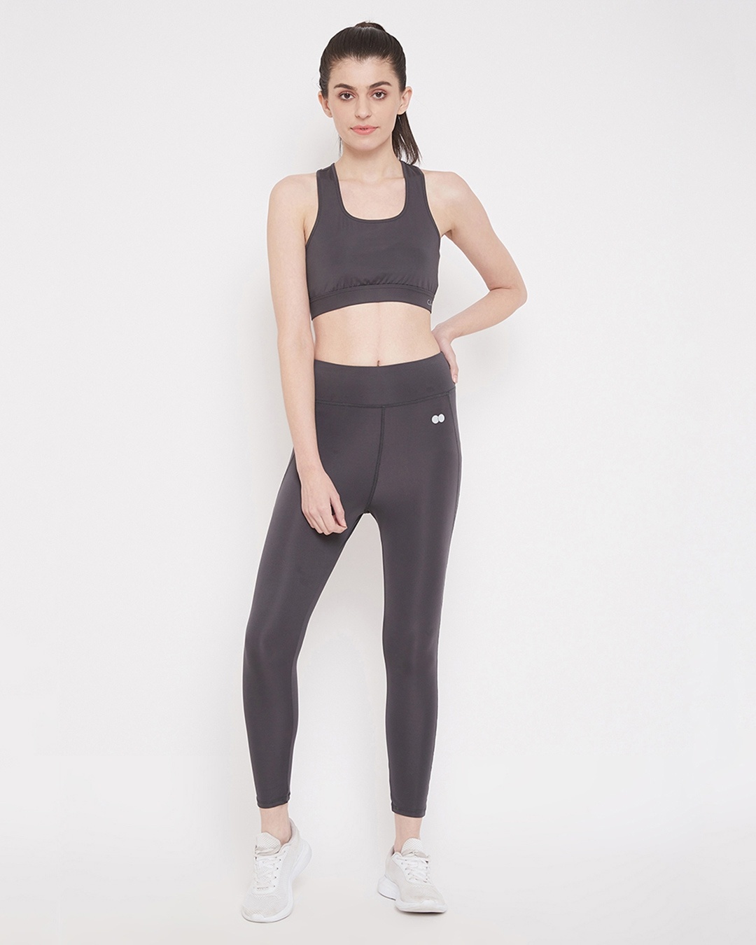 Shop Active Tights With Wide Elastic Waistband In Dark Grey-Full