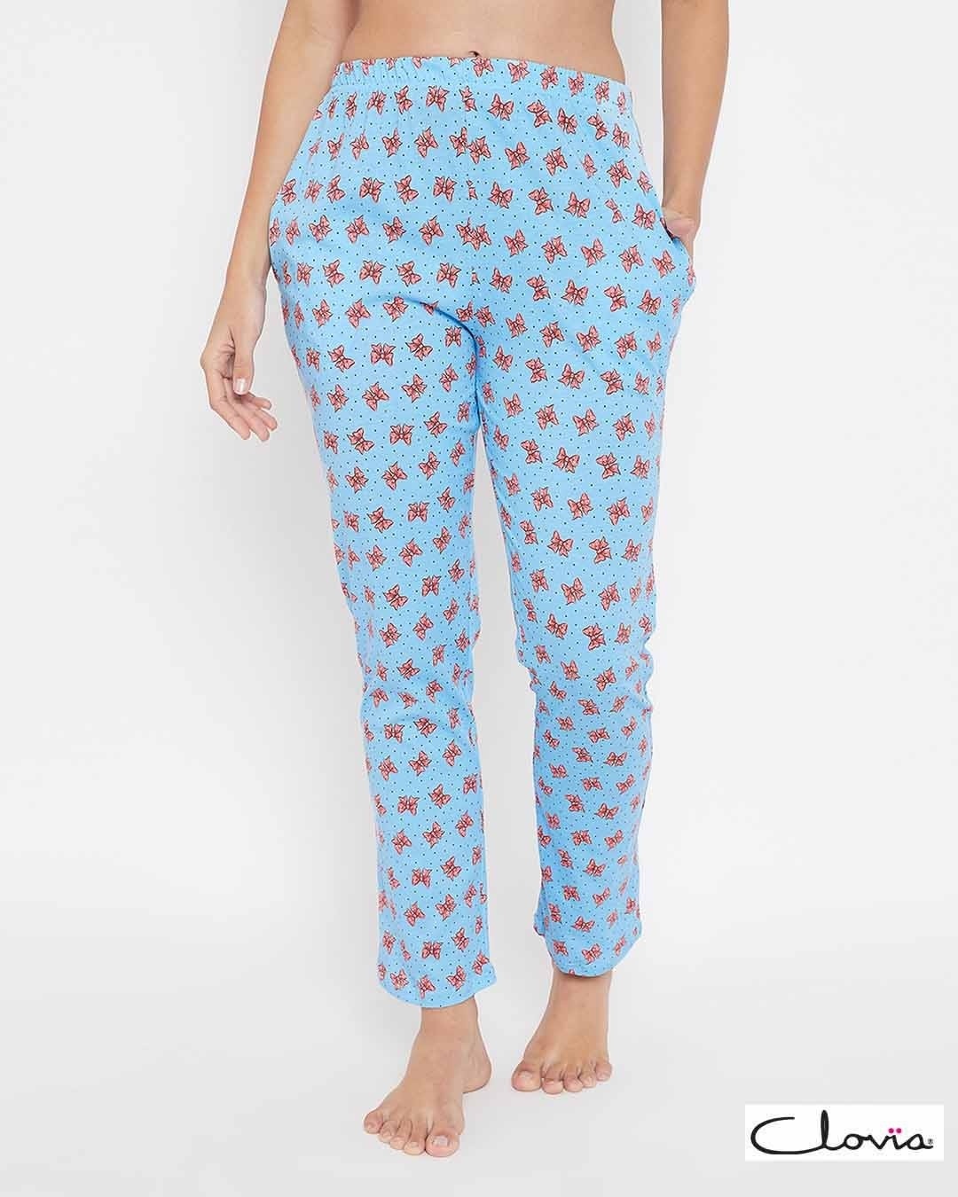 Shop Bow Print Pyjama In Light Blue   Cotton Rich-Front