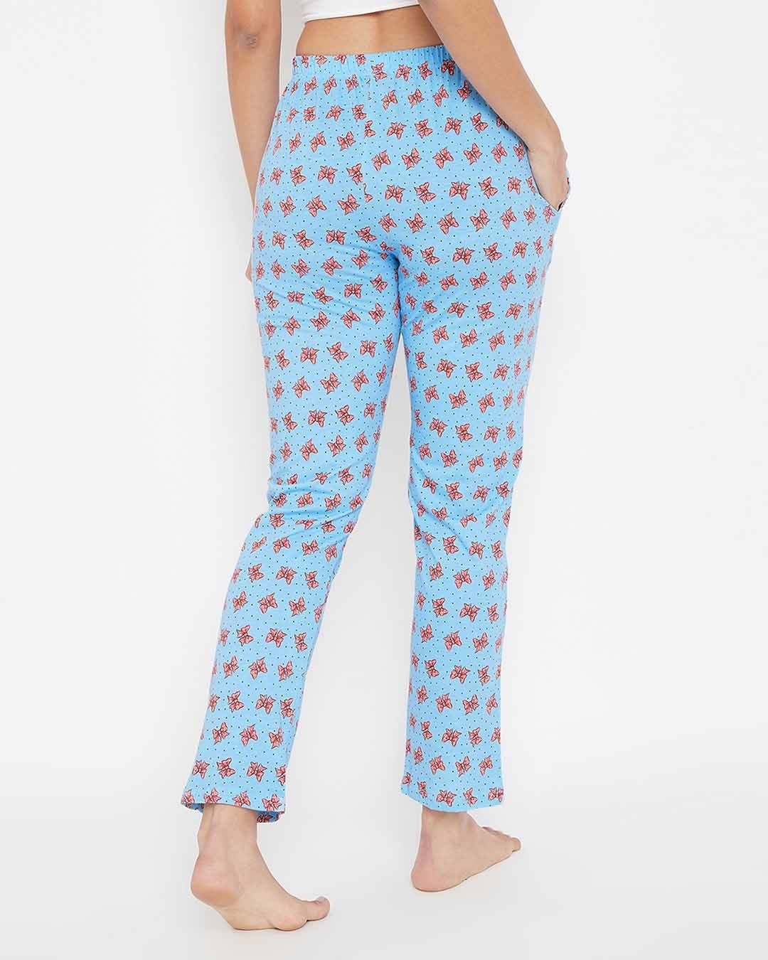 Shop Bow Print Pyjama In Light Blue   Cotton Rich-Back