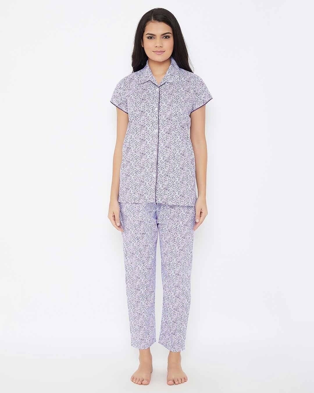 Shop Button Me Up Shirt & Pyjama Set In Multicolour   Cotton Rich