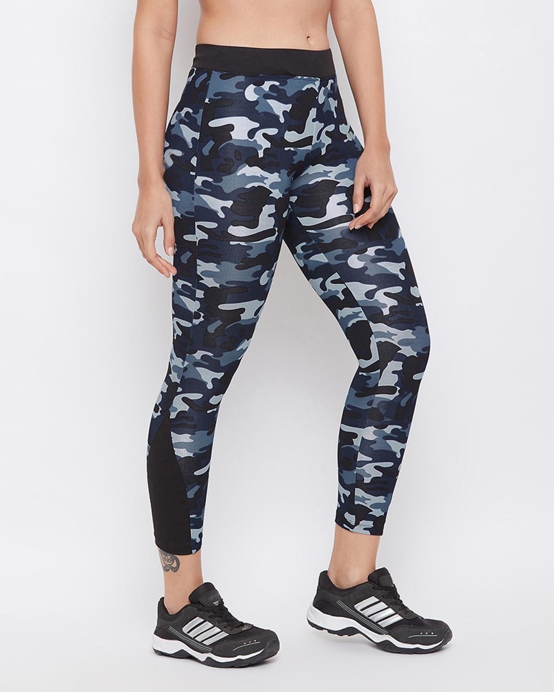 Shop Camouflage Print Activewear Ankle Length Tights In Navy-Design