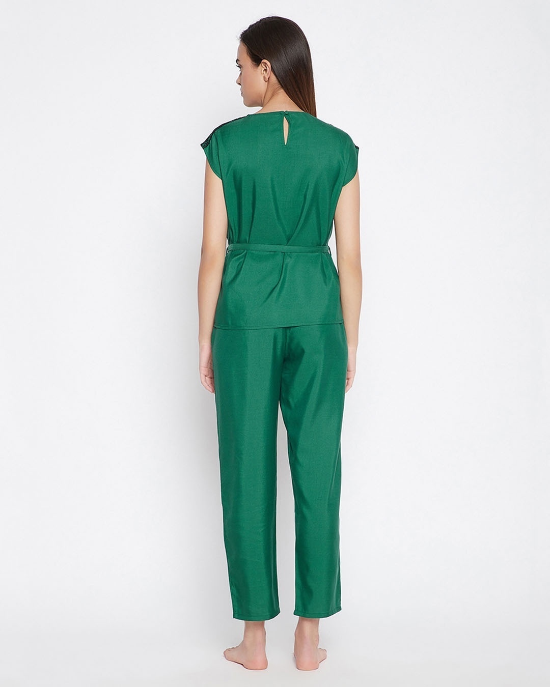Shop Chic Basic Top And Pyjama Set In Bottle Green   Rayon-Back
