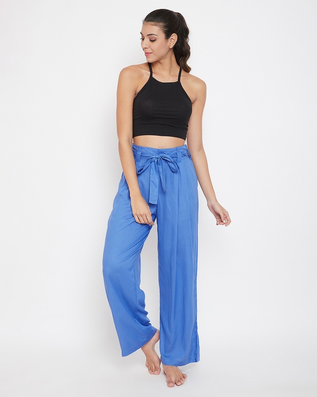 Shop Chic Basic Wide Leg Pants In Blue   Rayon
