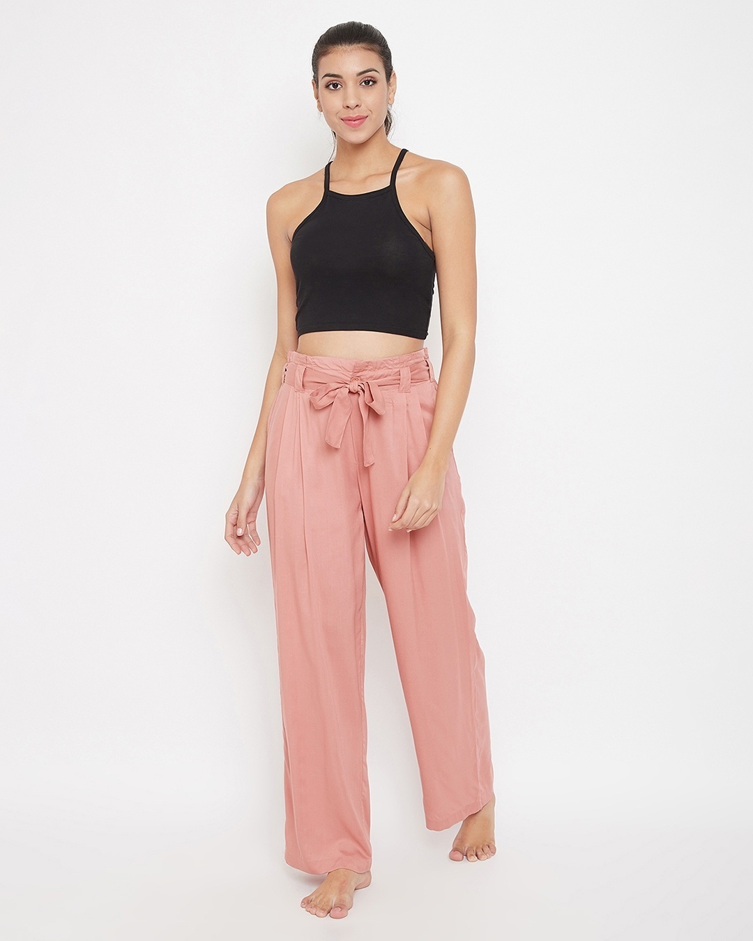 Shop Chic Basic Wide Leg Pants In Peach Pink   Rayon