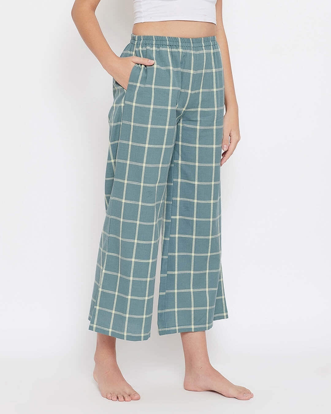 Shop Classic Checks Flared Pyjama In Slate Blue   100 Cotton-Design