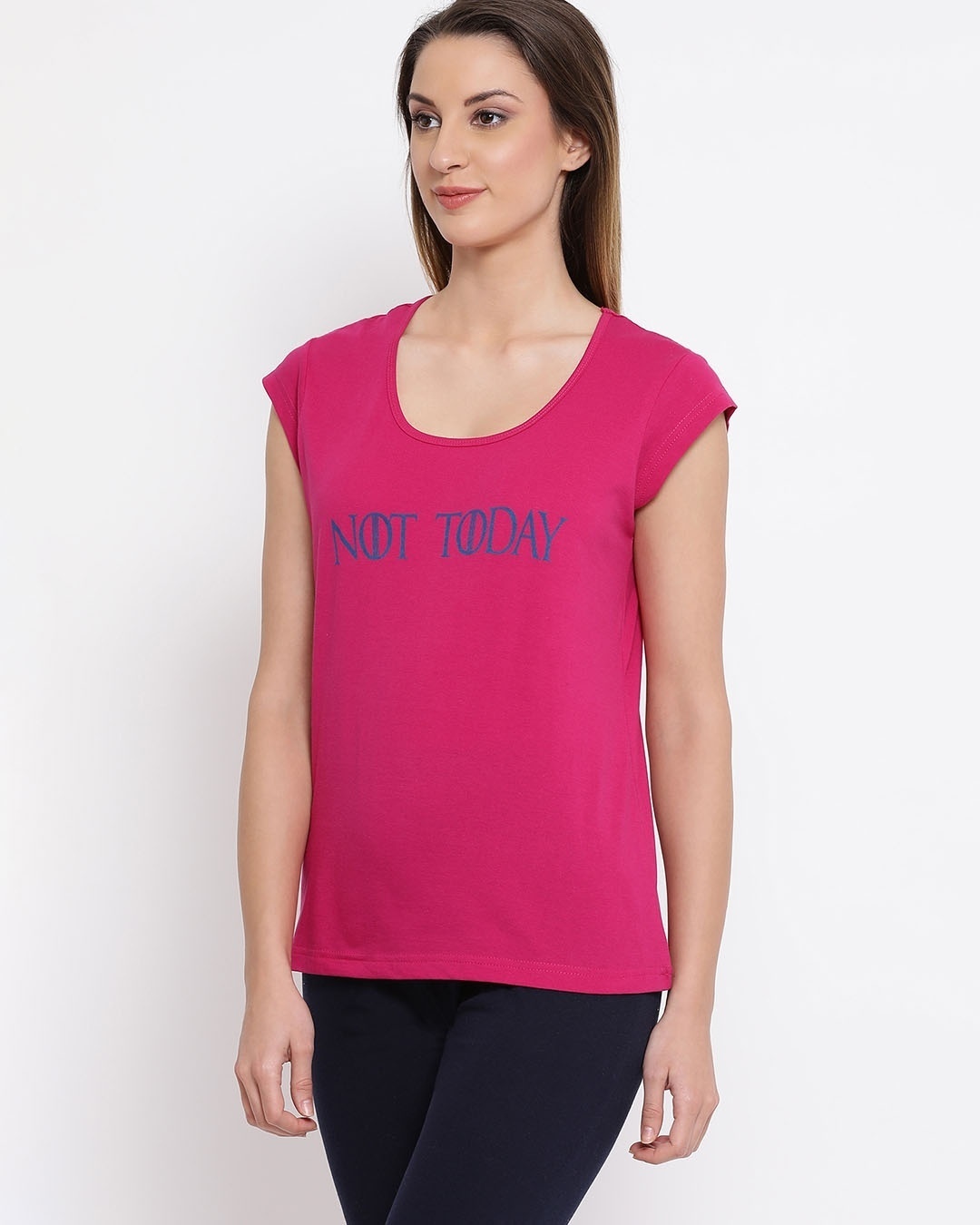 Shop Cotton Rich Text Print Top In Pink-Design