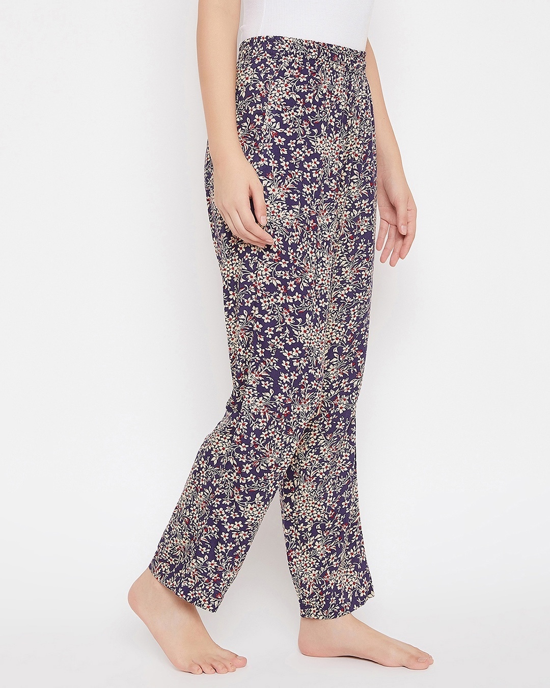 Shop Floral Print Pyjama In Navy   Rayon-Design