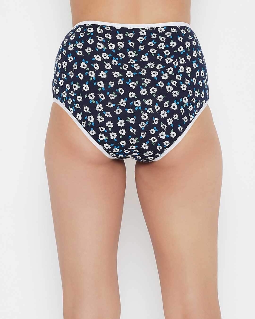 Shop High Waist Floral Print Hipster Panty In Navy-Back