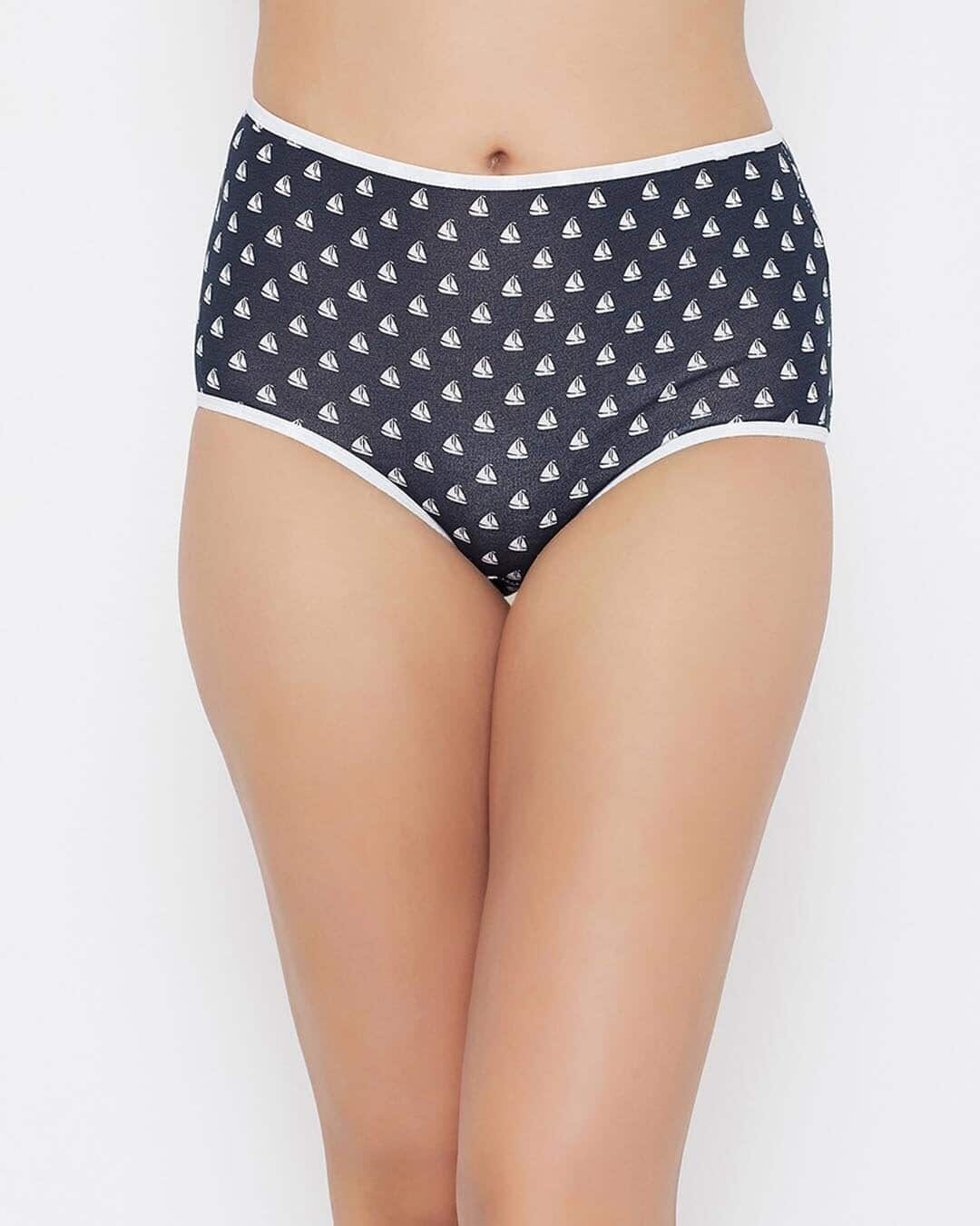 Shop High Waist Printed Hipster Panty In Navy-Front