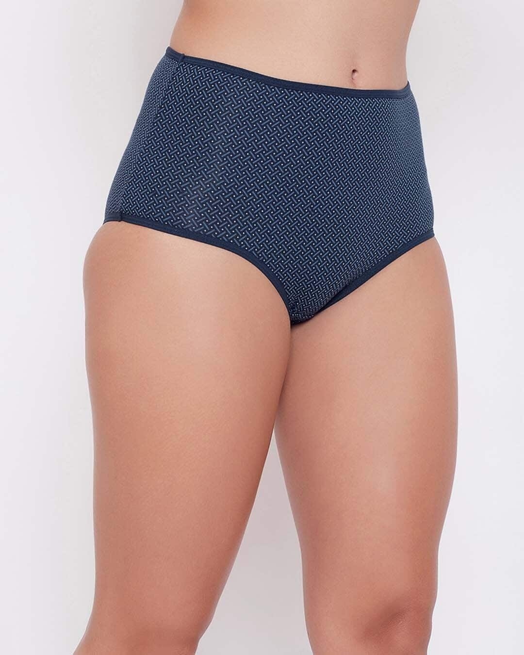 Shop Mid Waist Polka Print Hipster Panty In Navy With Inner Elastic-Full