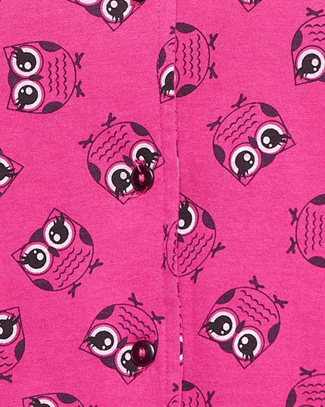 Shop Owl Print Button Me Up Shirt & Pyjama Set In Magenta