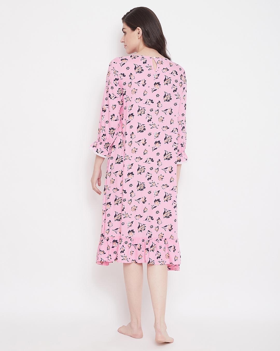 Shop Pretty Florals Mid Length Night Dress In Baby Pink   Cotton Rich-Design