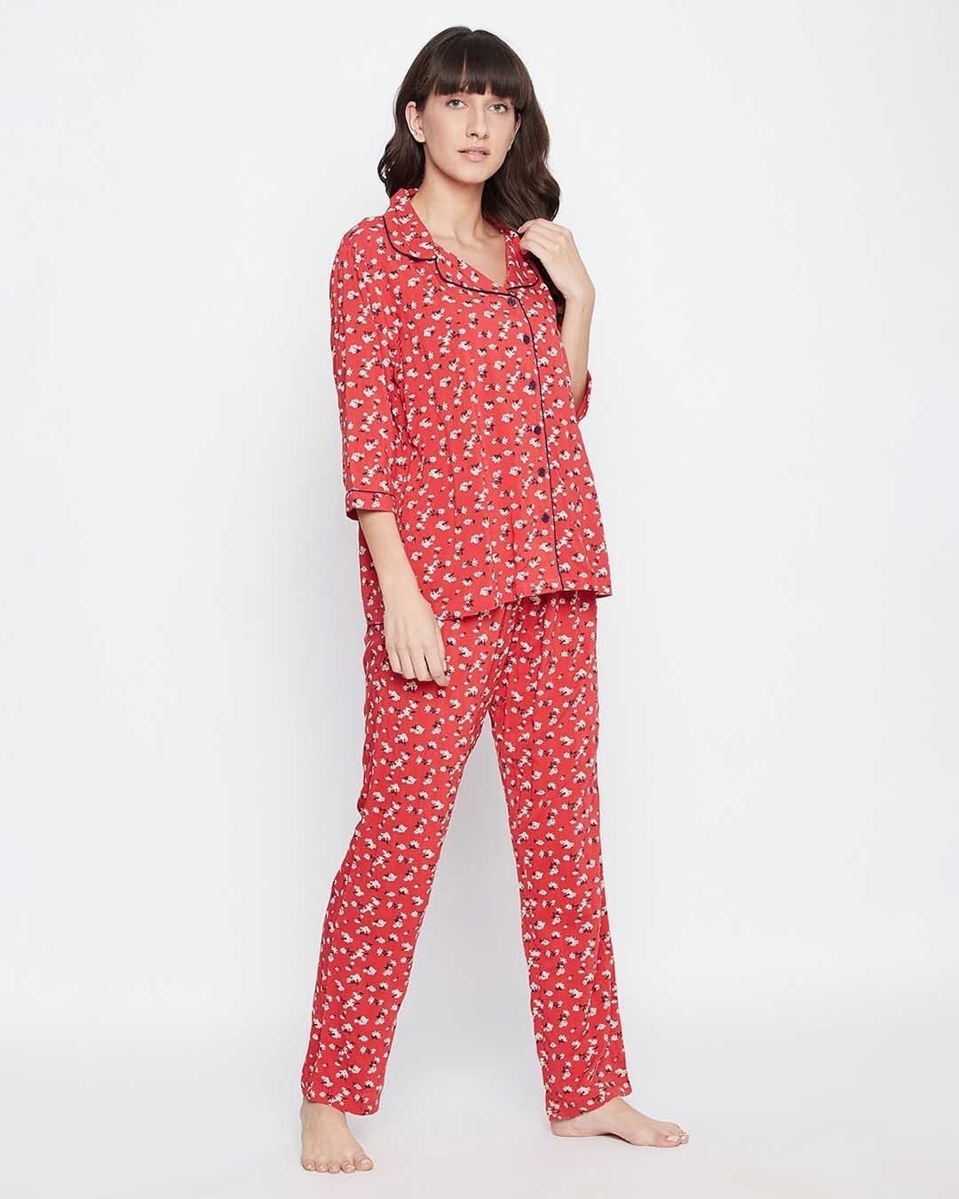 Shop Rayon Printed Button Down Shirt & Pyjama Set-Design