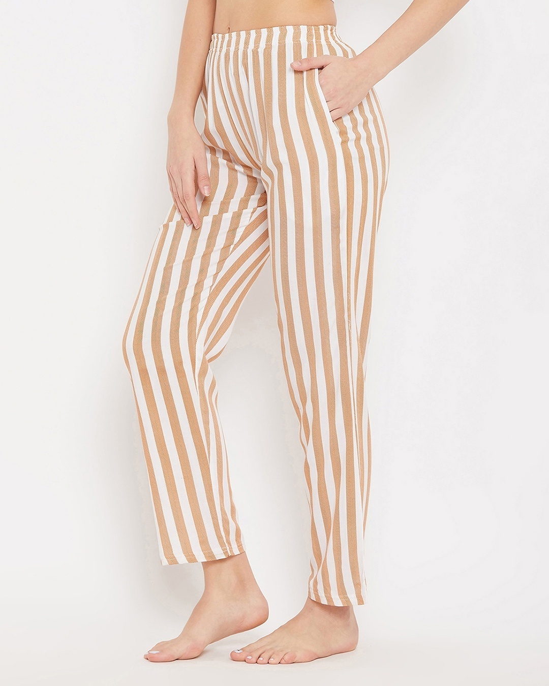 Shop Sassy Stripes Pyjama In Beige-Design