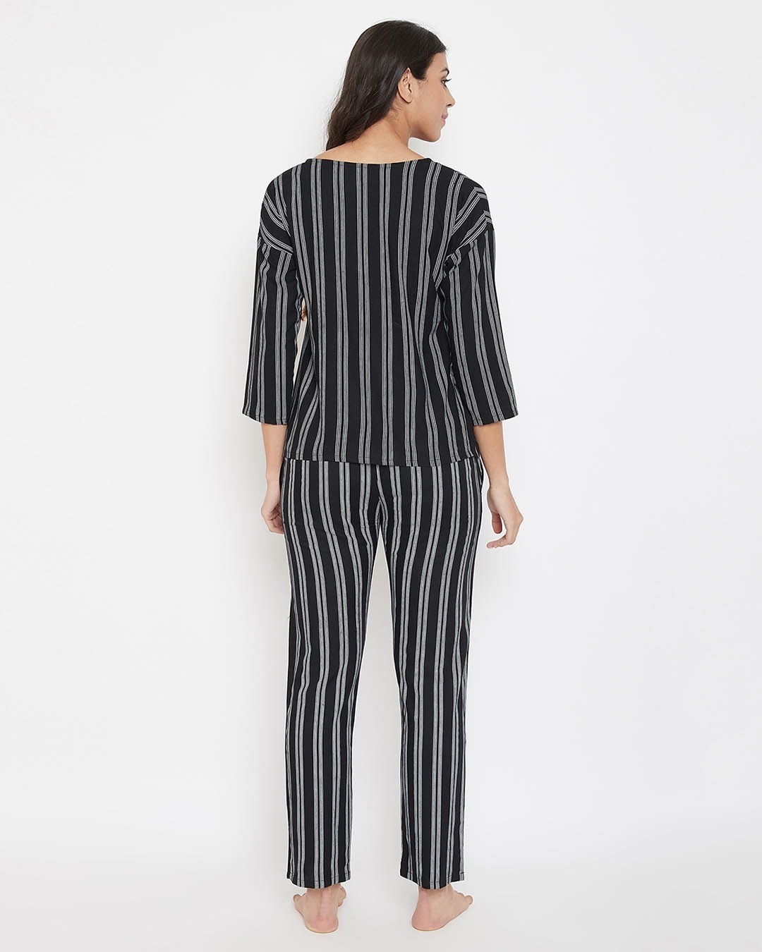 Shop Sassy Stripes Top & Pyjama In Black   Rayon-Design