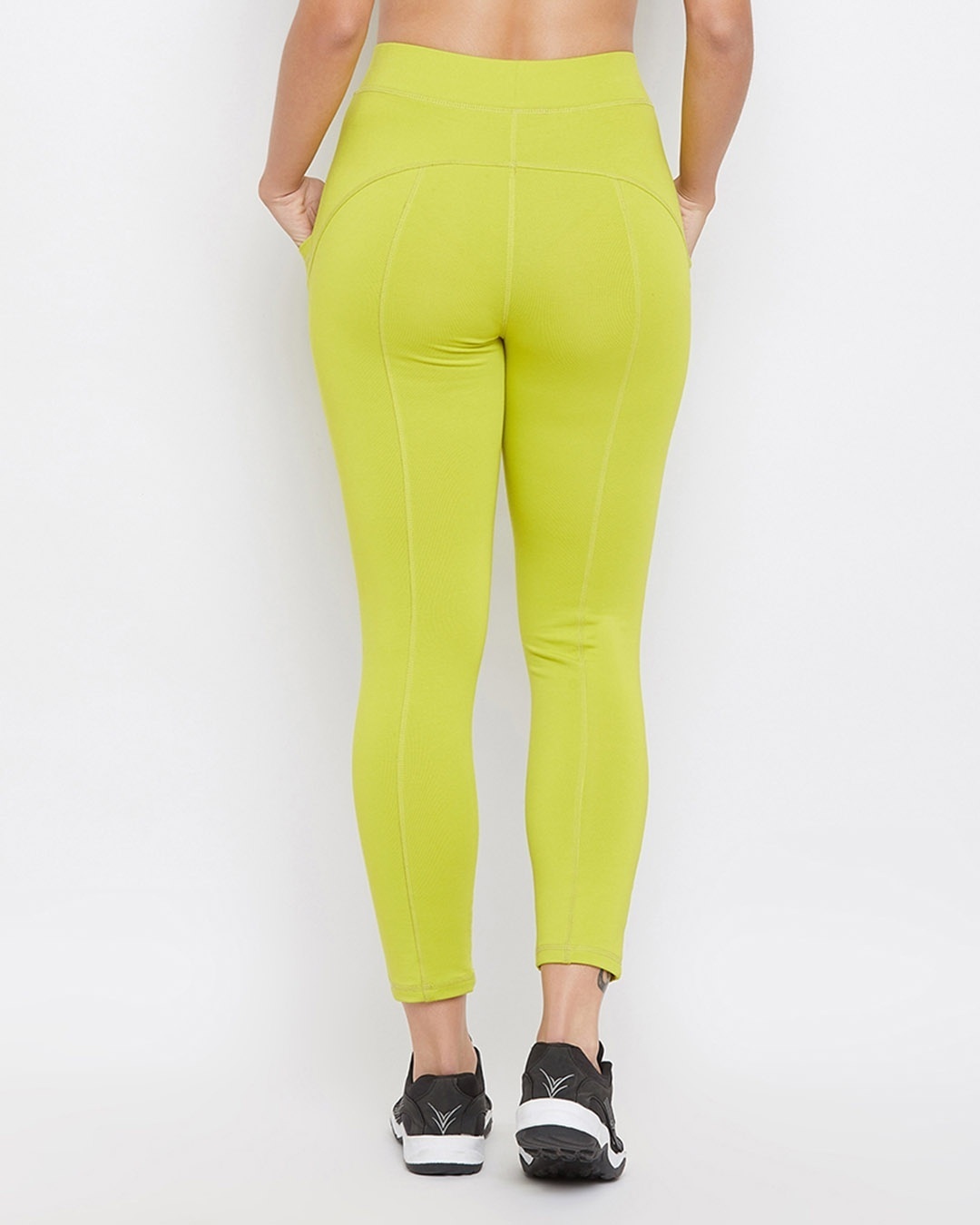 Shop Snug Fit Active Ankle Length Tights In Lime Green-Back