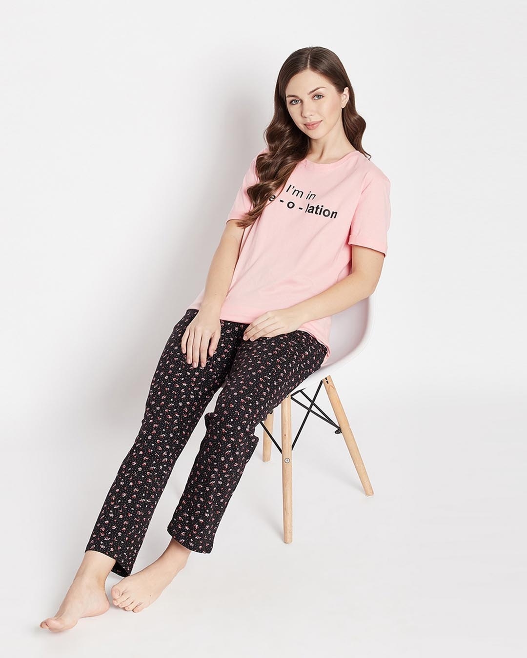 Shop Text Print Sleep T Shirt And Pretty Florals Pyjama Set
