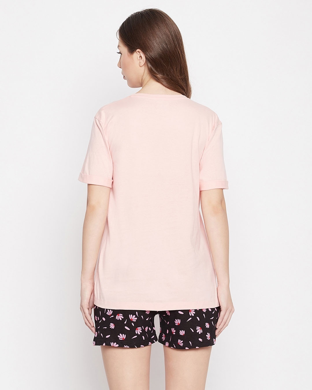 Shop Text Print Sleep T Shirt And Pretty Florals Shorts Set-Back