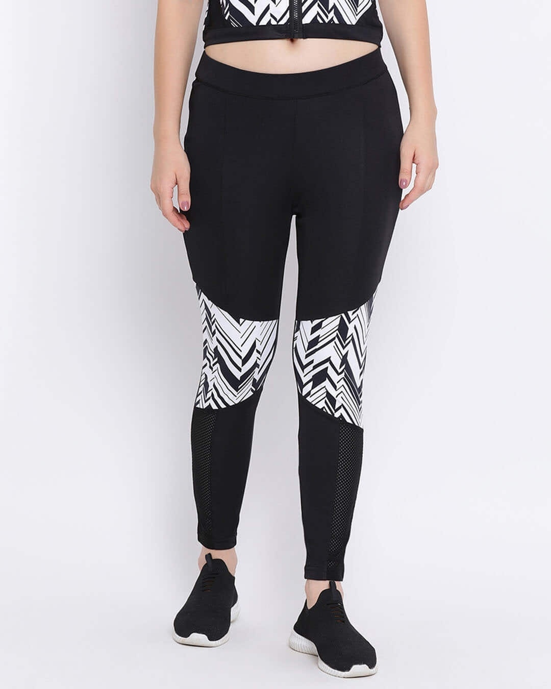 Shop Women's Activewear Tights With Printed Knee In Black-Front