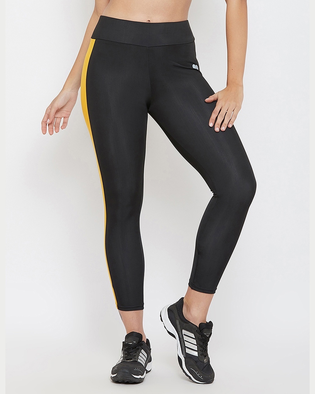 Shop Women's Black & Yellow Color Block Slim Fit Tights-Back