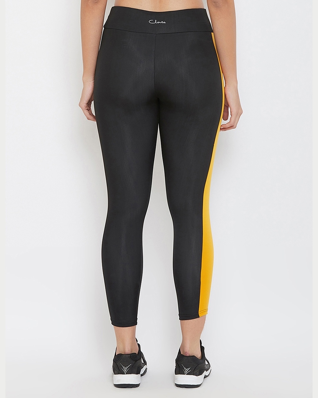 Shop Women's Black & Yellow Color Block Slim Fit Tights