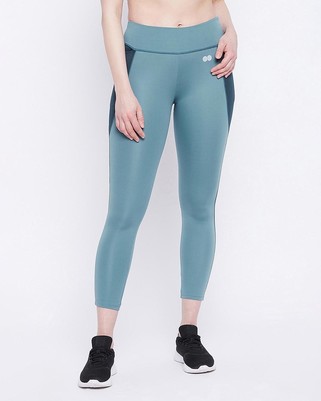 Shop Women's Blue Color Block Slim Fit Tights-Front