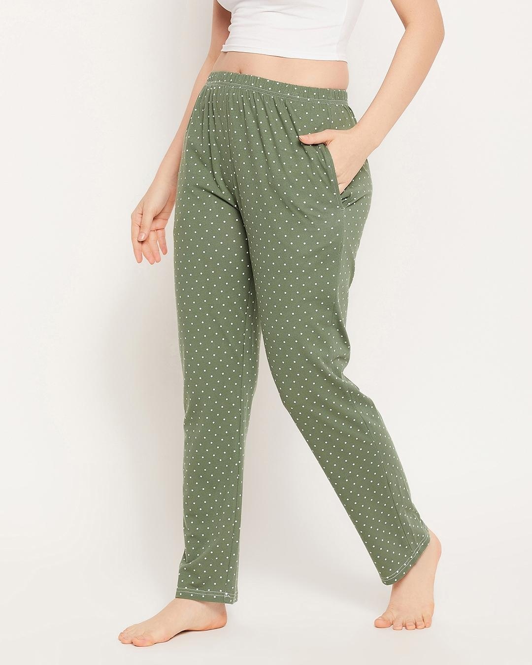 Shop Women's Green Polka Printed Pyjamas-Back