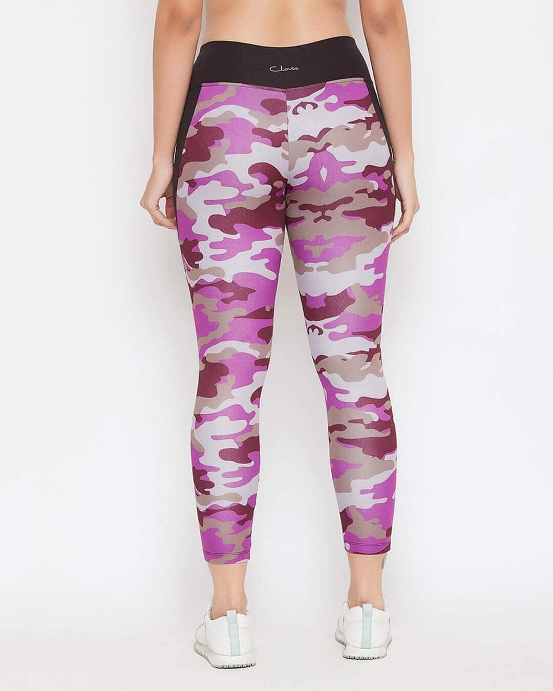 Shop Women's Snug Fit Active Camouflage Print Ankle Length Tights In Purple-Back