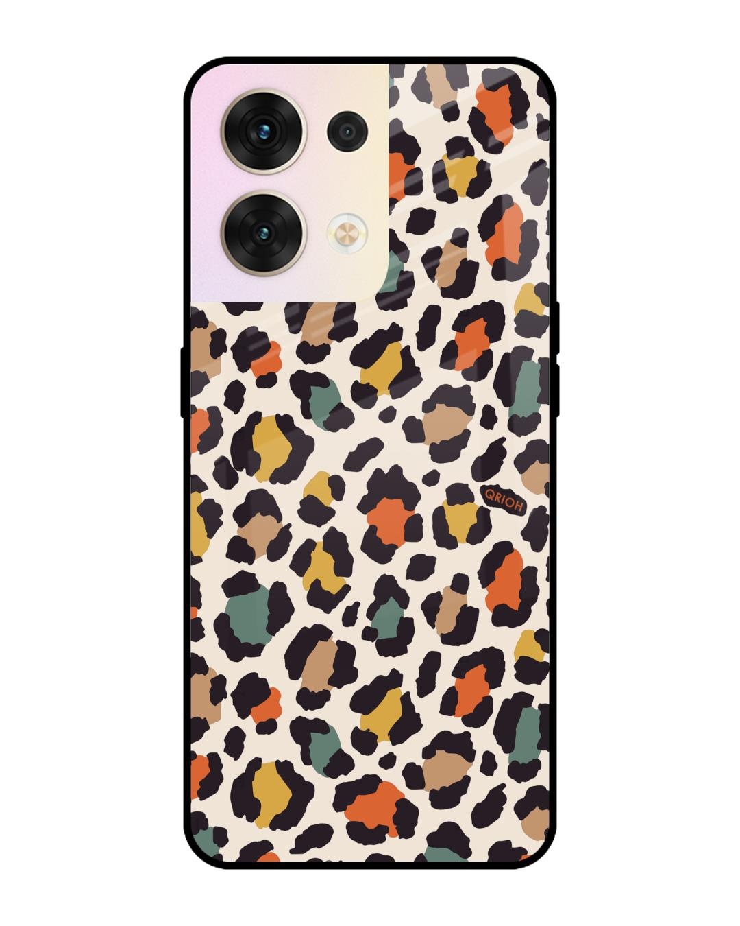 Shop Colorful Leopard Printed Premium Glass Cover for Oppo Reno8 5G (Shock Proof, Scratch Resistant)-Front