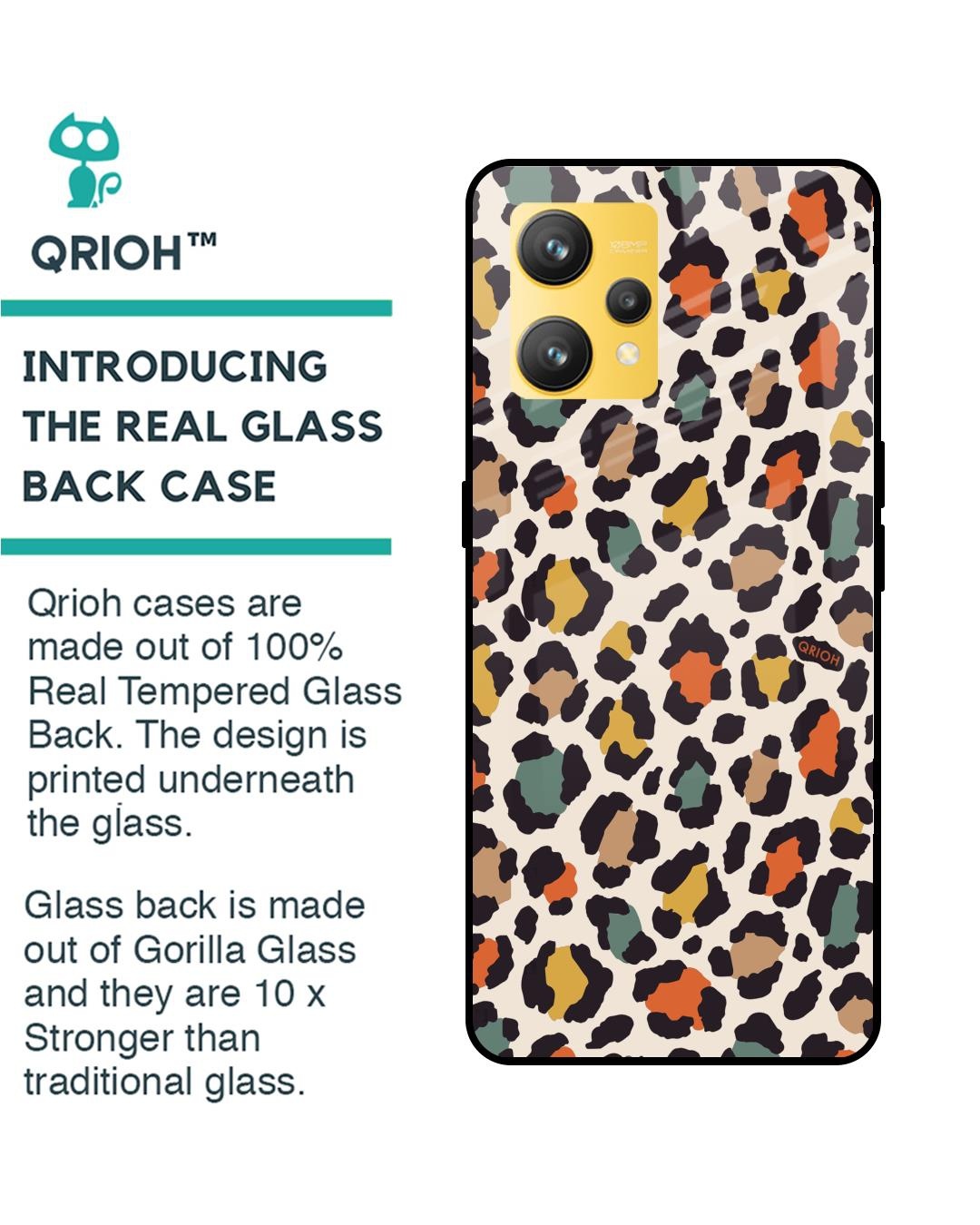 Shop Colorful Leopard Printed Premium Glass Cover for Realme 9 4G (Shock Proof, Scratch Resistant)-Back