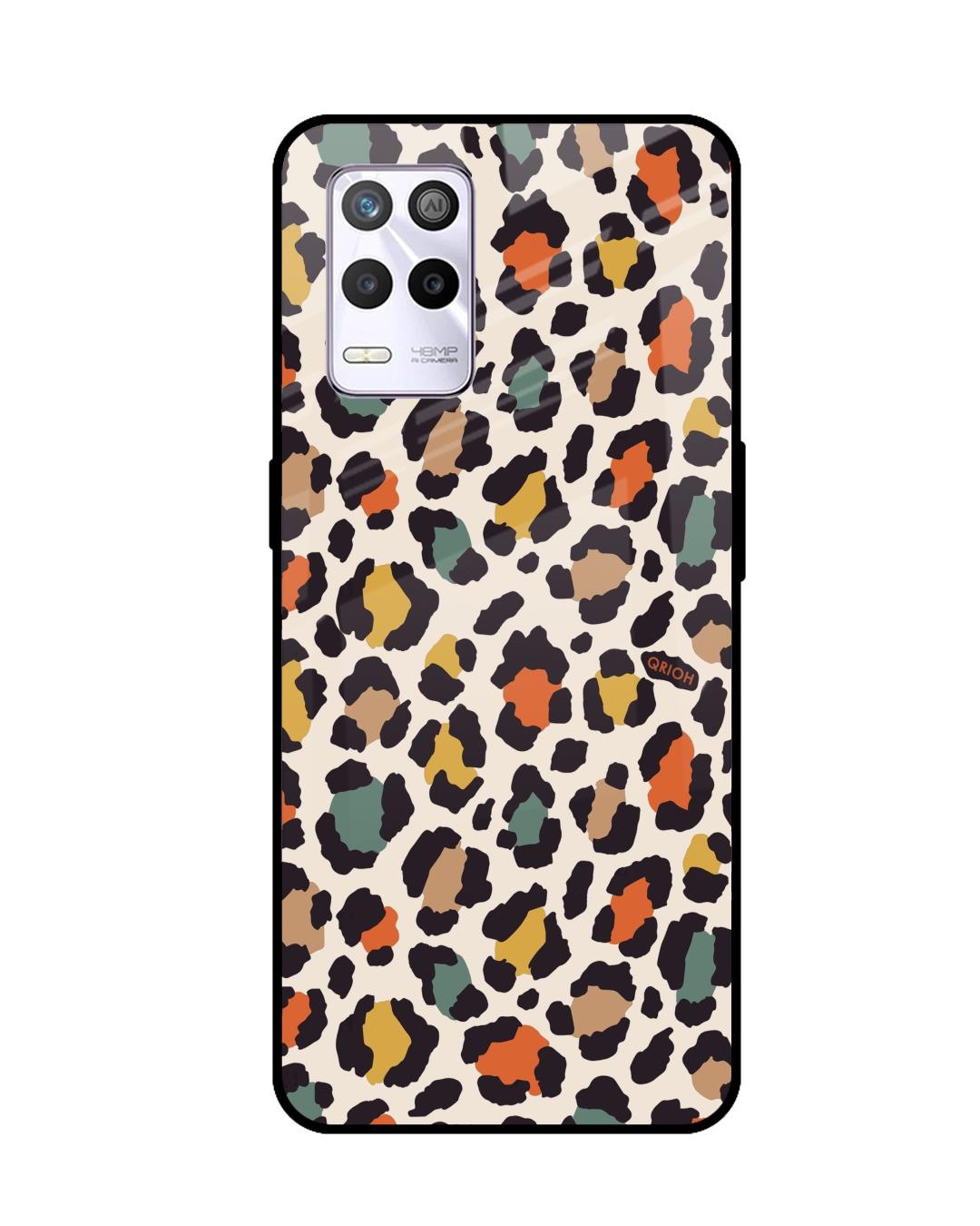 Shop Colorful Leopard Printed Premium Glass Cover for Realme 9 5G (Shock Proof, Scratch Resistant)-Front