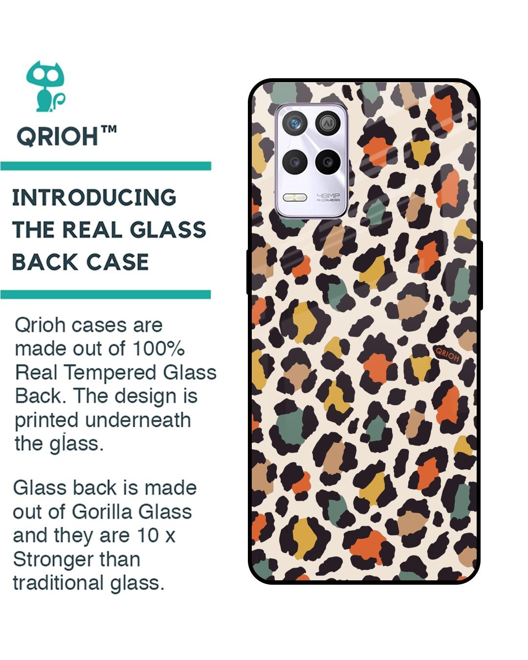 Shop Colorful Leopard Printed Premium Glass Cover for Realme 9 5G (Shock Proof, Scratch Resistant)-Back